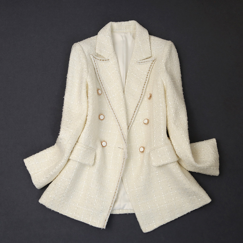 2025秋冬新款轻奢英伦小香风西装外套女重磅花呢子中长款气质西服
