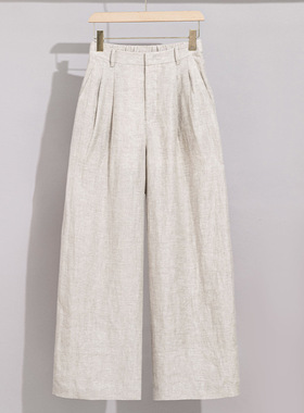 薄款舒适透气亚麻阔腿裤松紧腰直筒裤百搭休闲女裤25新款裤子宽松