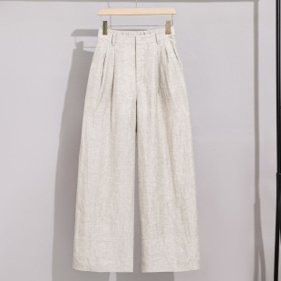 舒适透气亚麻阔腿裤 裤 松紧腰直筒裤 25新款 子宽松 百搭休闲女裤 薄款