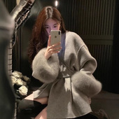 100绵羊毛双面呢大衣女可拆卸真狐狸毛系带毛呢外套贵气2024冬