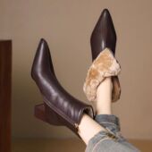 棉鞋 5cm皮毛一体雪地靴女2025冬季 加绒加厚尖头短靴保暖真皮大码