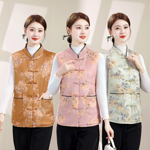 女士新款时尚加绒马甲中式风