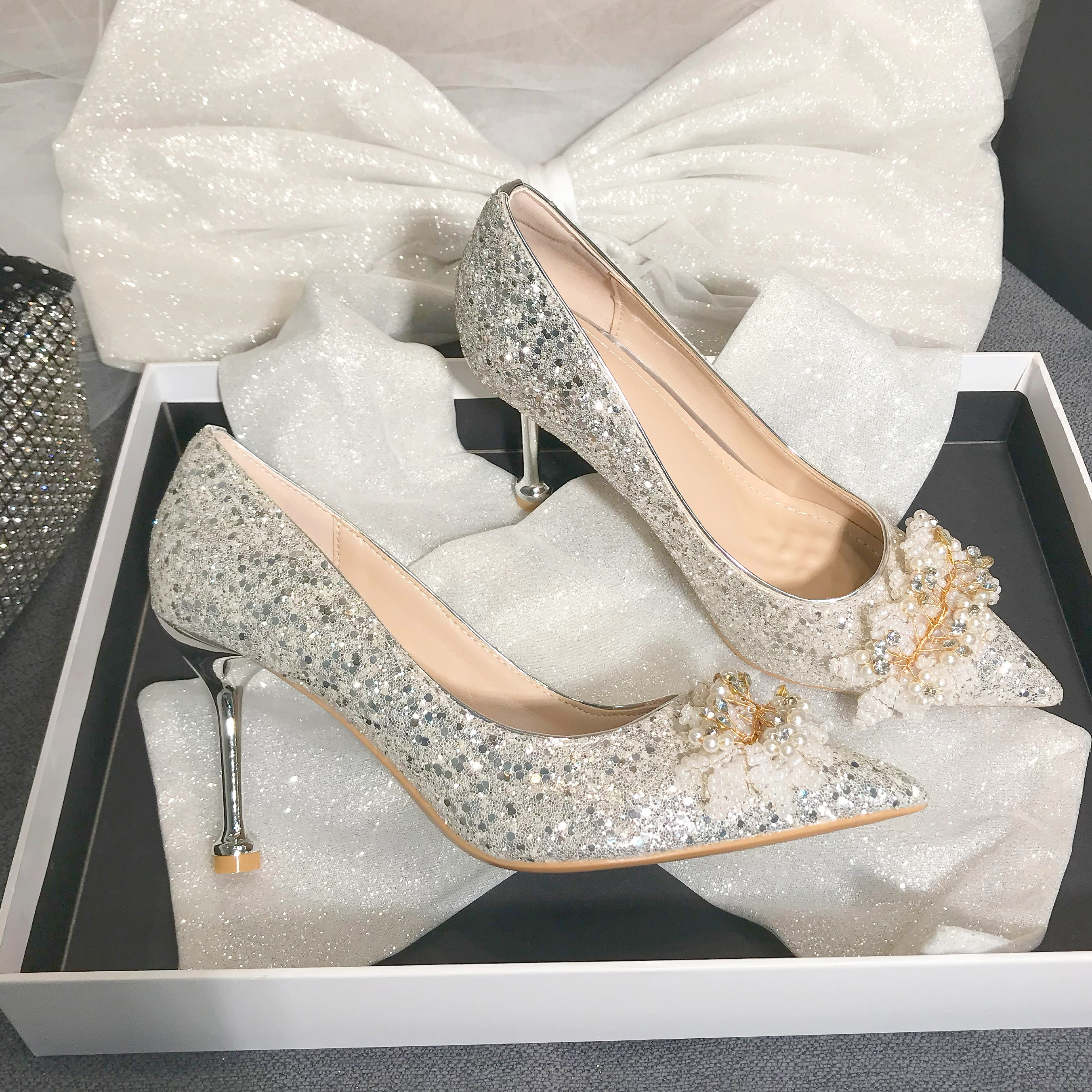 高跟鞋细跟新娘鞋鞋女婚鞋配礼服不累脚2025新款水晶主婚纱两穿