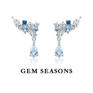 GEM SEASONS 天然托帕石耳钉 天使之翼设计师款 小众时尚优雅气质