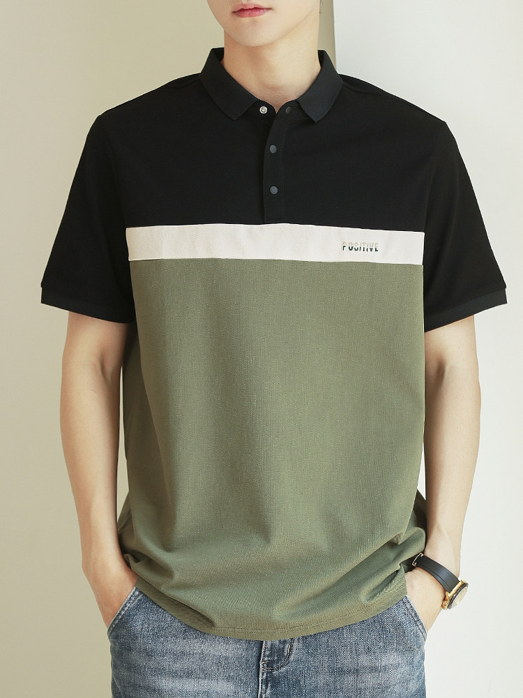 ICE SILK BEADED COTTON POLO SHIRT SHORT SLEEVE MENS SPLICED LAPEL LOOSE 2024 SUMMER NEW AMERICAN T-SHIRT HALF SLEEVE