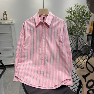 明星同款彩色条纹长袖打底衬衫女纯棉上衣潮