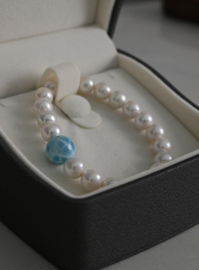 诸暨天然珍珠9mm搭配海纹石手链春夏饰品礼物