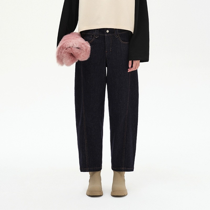 NMORE设计师品牌 深幻蓝解构双腰头锥口长裤