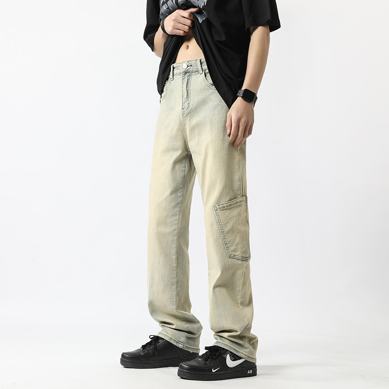 现货~2023夏季美式高街黄泥色水洗牛仔裤男潮牌NK820-P60_控78,男装牛仔裤,星座1102-1
