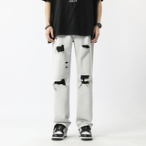 现货~2023夏季新款高街破洞白色牛仔裤男潮牌NK808-P55_控78，男装牛仔裤，星座1102-1