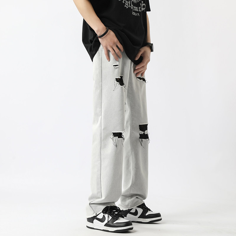 现货~2023夏季新款高街破洞白色牛仔裤男潮牌NK808-P55_控78,男装牛仔裤,星座1102-1