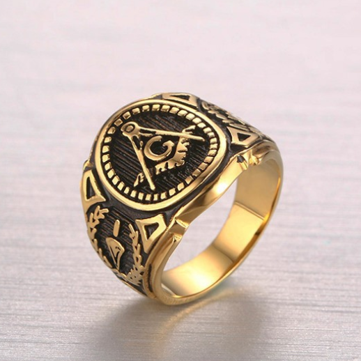 老高个性复古做旧宫廷王室贵族共济会兄弟戒指男霸气古铜金色指环