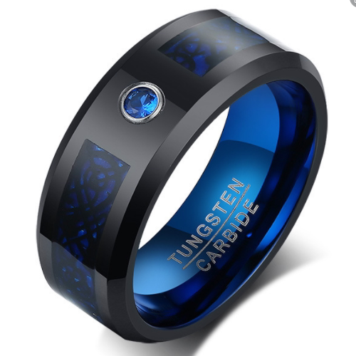 气质新款高级钨钢戒指男生蓝黑色戒指/指环