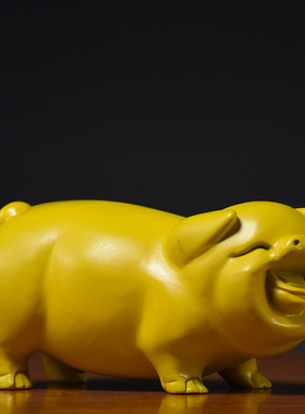 黄色实木木雕招财猪一对摆件工艺品大号福猪实木质红木家居饰品摆