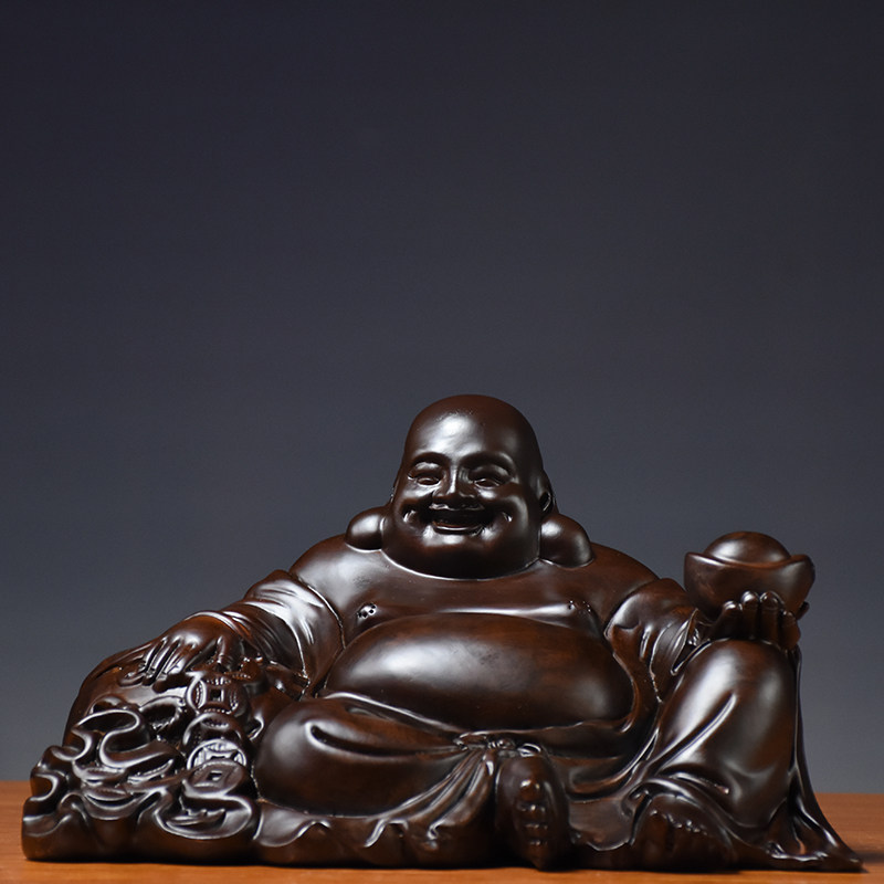 黑檀木雕弥勒佛摆件实木雕刻佛像车载笑佛工艺品车内汽车饰品