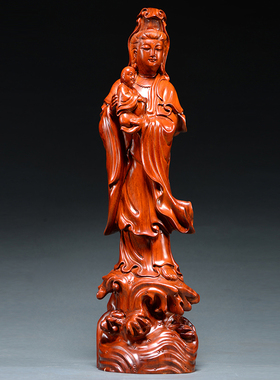 花梨实木雕刻送子观音佛像摆件实木雕刻家用祠佛堂供奉观世音菩萨