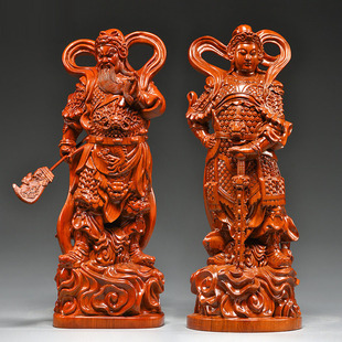 花梨木雕伽蓝韦陀佛像摆件韦驮关公伽蓝菩萨左右护法关公寺庙佛堂