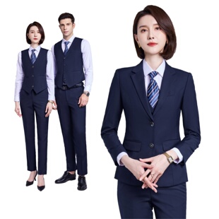 兴业行服西装男女士免烫藏蓝色职业装银行酒店销售顾问工作服正装