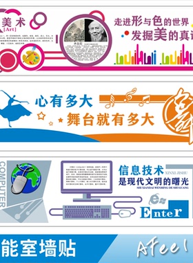 音乐美术体育实验室学校园名言标语走廊文化墙装饰布置贴画Y119