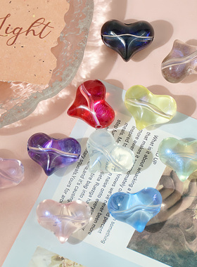 50颗14X17mm仿天然水晶爱心屁桃琉璃桃心手工diy手串项链编绳材料