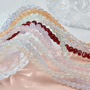 100颗6mm冰魄琉璃爆花珠圆珠冰裂玻璃散珠子手工diy手串项链材料