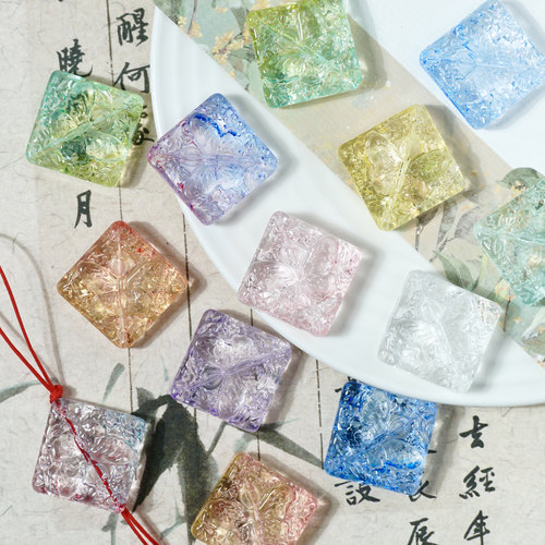 20颗23mm琉璃蝴蝶花牌正方形蝴蝶