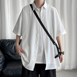 QT80日系大码！春夏衬衫短袖纯色宽松男潮ins港风五分袖半袖P20，男装衬衫，电商C306-1