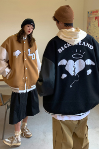 EQ97 情侣装秋装2024新款呢料外套学生棒球服毛巾绣夹克 女装P110图片