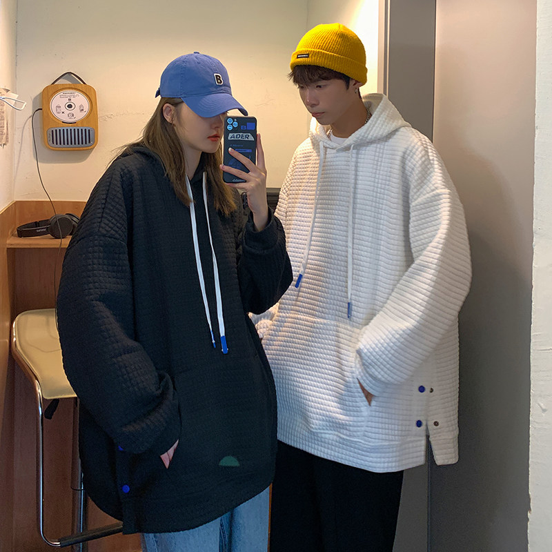 EQ99情侣装连帽卫衣男华夫格下摆开叉小设计2024新款秋装外套P58，男装卫衣，电商C306-1