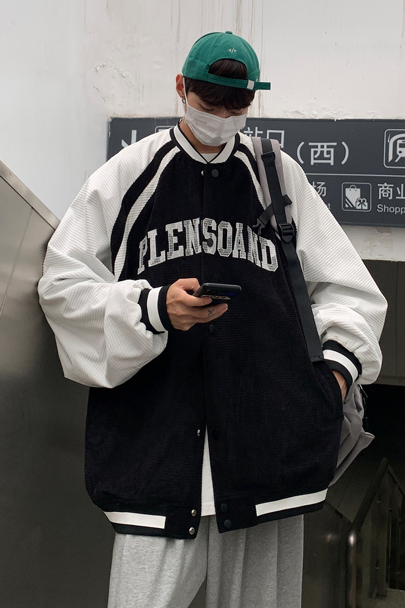 EQ83镂空绣花玉米粒拼色外套男秋装夹克2024新款棒球服学院风P93,男装夹克,电商C306-1