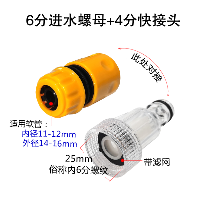 高压洗车机配件进水管过滤螺母清洗机过滤网铜出水快插四分快接头