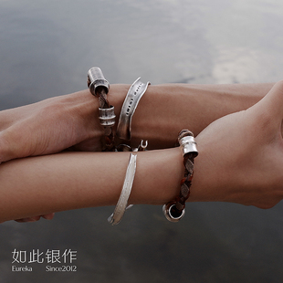 如此银作手链纯手工编制进口牛皮99纯银竹马男女同款原创复古手串