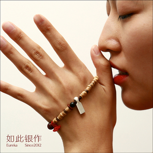 平安无事手链原创设计新年纯银手串新中式男女款复古椰壳招财纳福