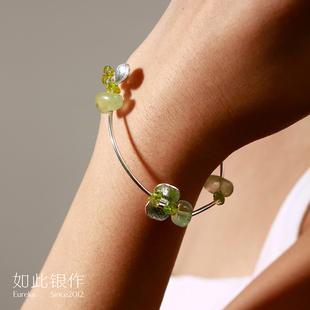 「春天来了」手链|原创设计纯银天然橄榄石手链百搭爆花绿小众女