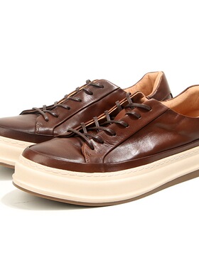 FopCazr Skate shoes02黑咖马皮增高板鞋真皮水洗低帮通勤男鞋