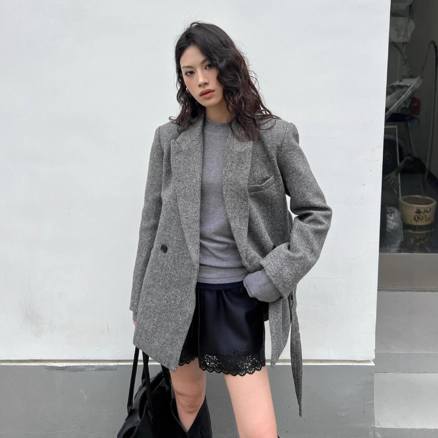 ANAN&ANNA冬季新款老钱风戗驳领毛呢西装桑蚕丝羊毛外套女56152