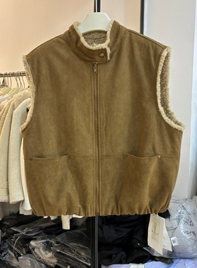 高端欧货2025冬新款韩版皮毛一体鹿皮绒马羊羔毛马夹外套女11052