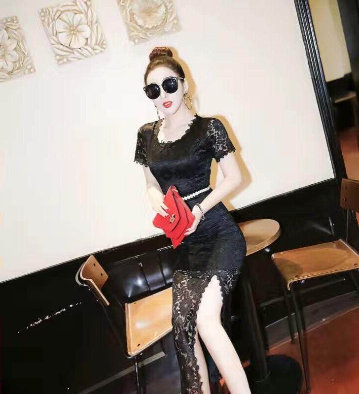 很仙的晚礼服 宴会  修身显瘦连衣裙夏0新款女显瘦蕾丝开叉气质长在类目 女装/女士精品, 连衣裙中 - 来自Buy2taobao.com提供专业的淘宝代购服务