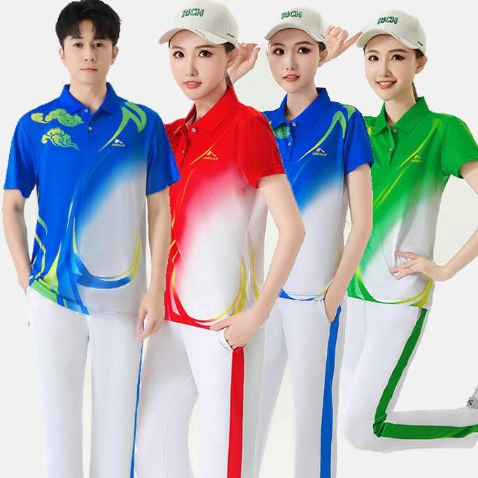 晋冠夏季运动装运动服套装柔力球服男女款T恤短袖套装广场舞服