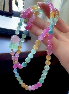 天然巴西彩虹碧玺多圈手链一物一图通透正品碧玺手串老矿料旺夫石