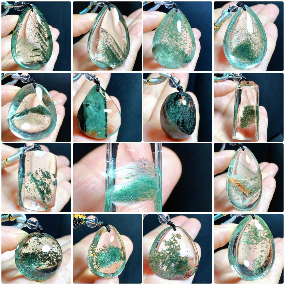 东海水晶天然绿幽灵水晶吊坠聚宝盆毛衣链招财四季幽灵项链挂坠