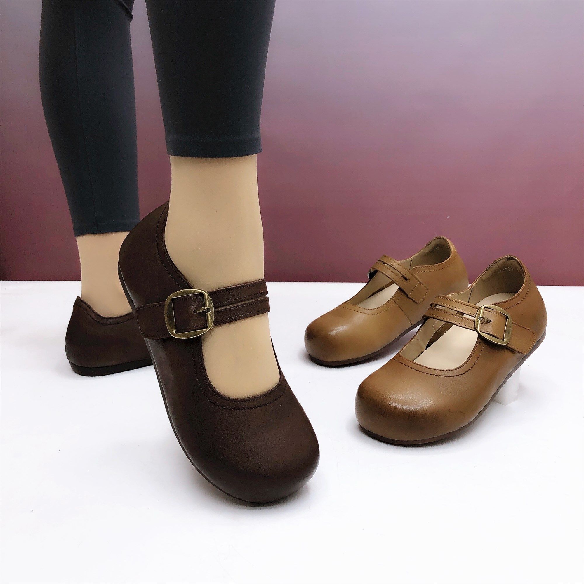 复古圆头真皮女鞋2026新款乐福鞋软皮软底平底浅口单鞋百搭小皮鞋,女鞋,浅口单鞋,淘宝优惠券,粉丝福利购,淘宝优惠卷