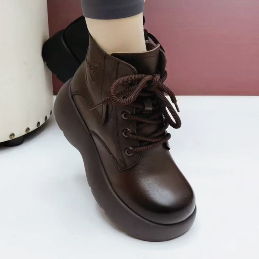 马丁靴女轻便厚底真皮加绒短靴子