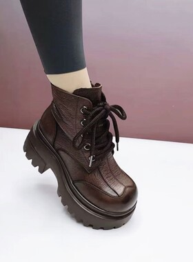 头层牛皮厚底马丁靴女英伦风短靴