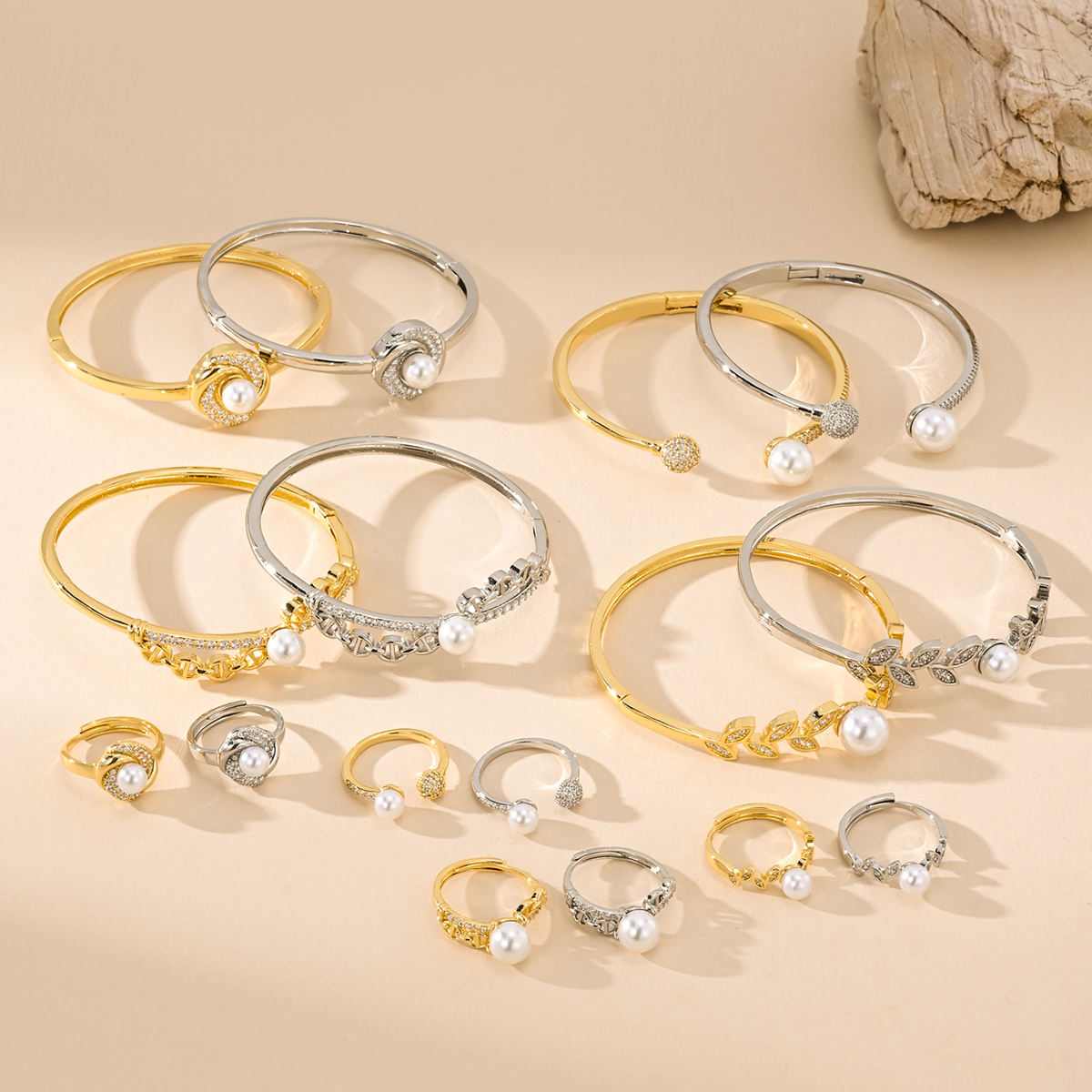 轻奢风珍珠手镯戒指女套装手饰