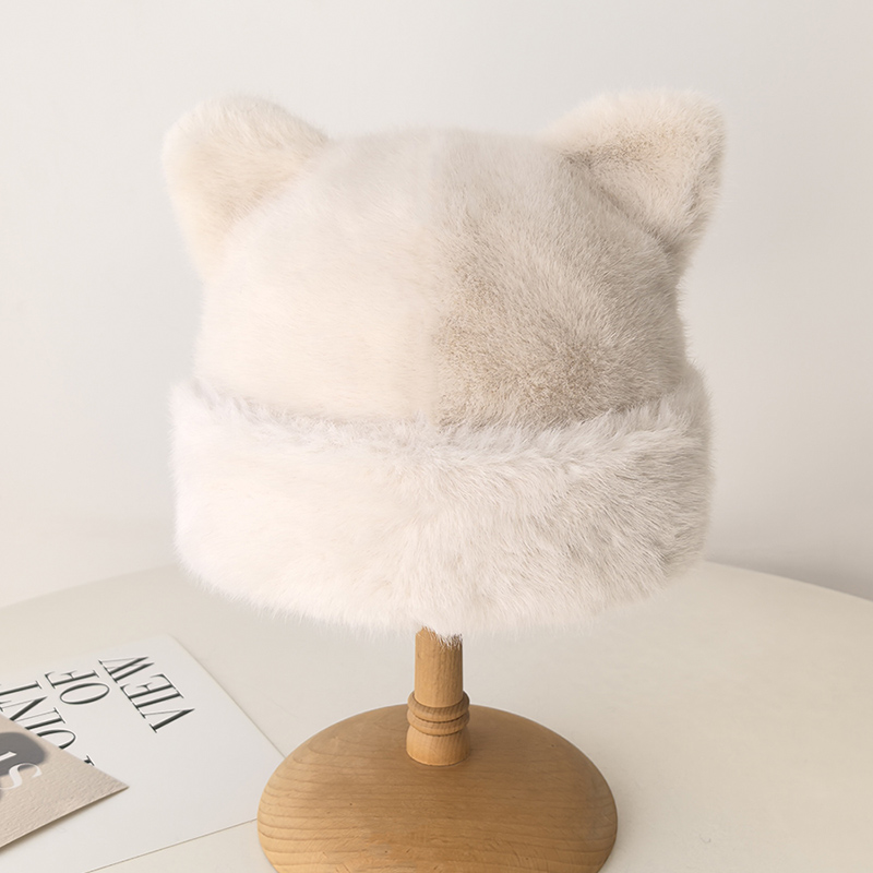 可爱毛绒绒猫咪耳朵帽子女秋冬季保暖防寒毛毛套头帽时尚甜美冷帽