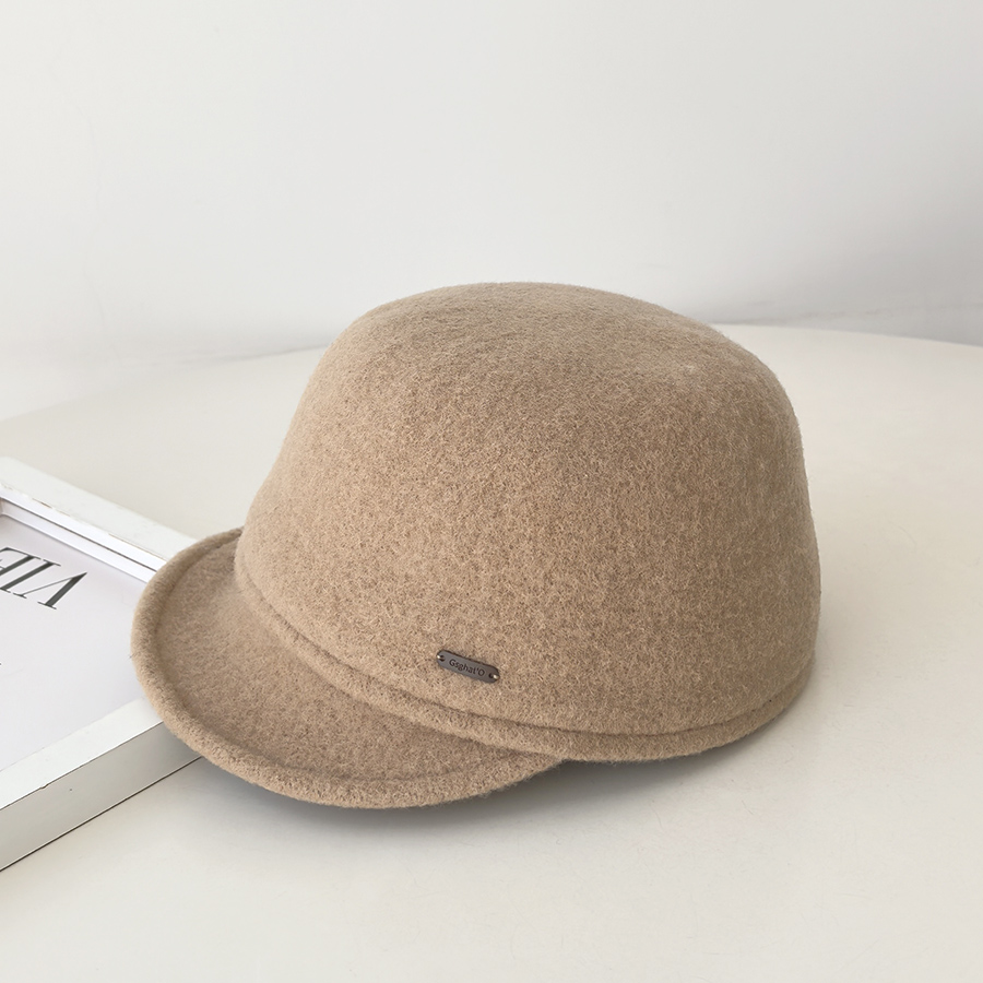 日系简约羊毛呢骑士帽子女秋冬季韩系百搭马术帽复古鸭舌帽显脸小