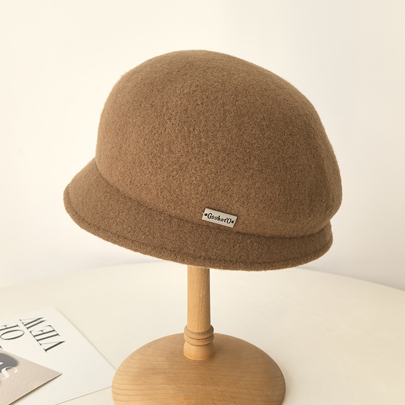 简约日系羊毛呢渔夫帽子秋冬女士大头围保暖盆帽显脸小时尚礼帽潮