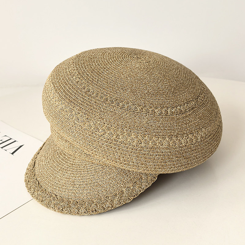 时尚麻花纹路草编鸭舌帽子女夏季法式草帽出游报童帽贝雷帽显脸小
