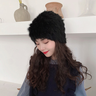 时尚名媛兔毛针织帽秋冬天韩版毛线护耳帽日系保暖皮草帽子女百搭